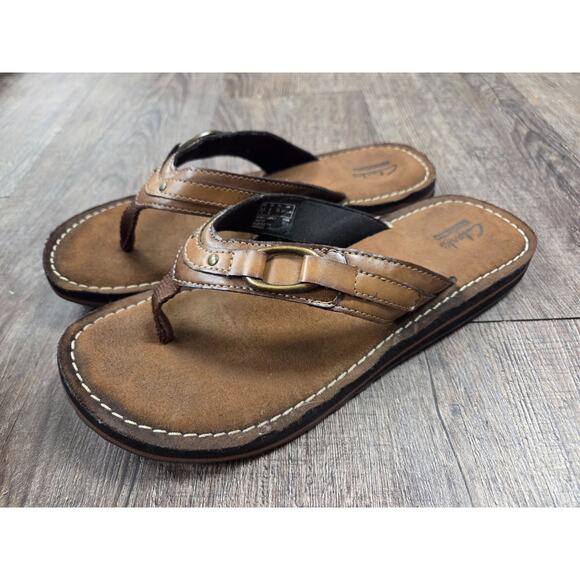CLARKS Collection Brown Leather Thong Sandal 8M Honey Flip Flops Shoes - Picture 1 of 6